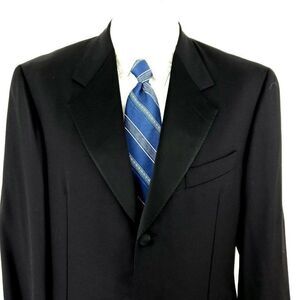 Hickey Freeman Wool 3 Felt Button Tuxedo Jacket 40L Black Surgical Cuff‎